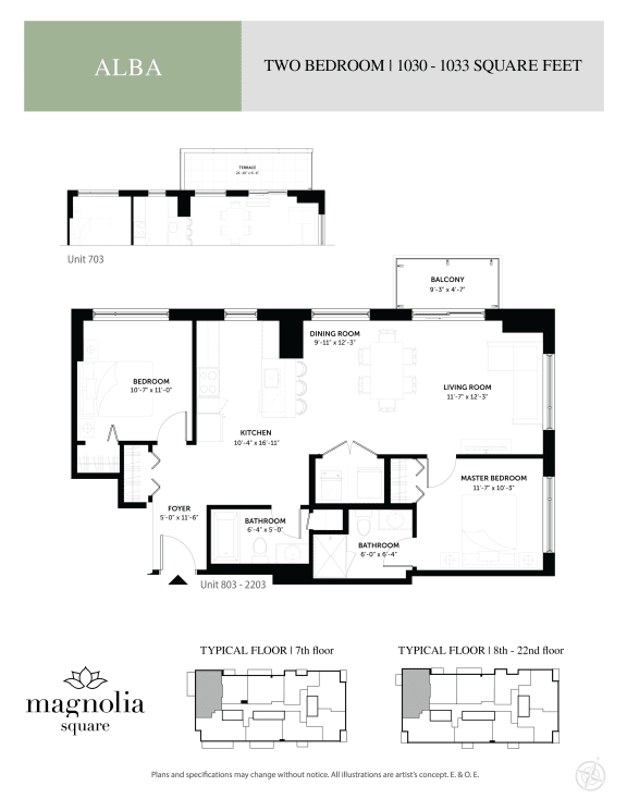a floor plan of two bedrooms and two baths